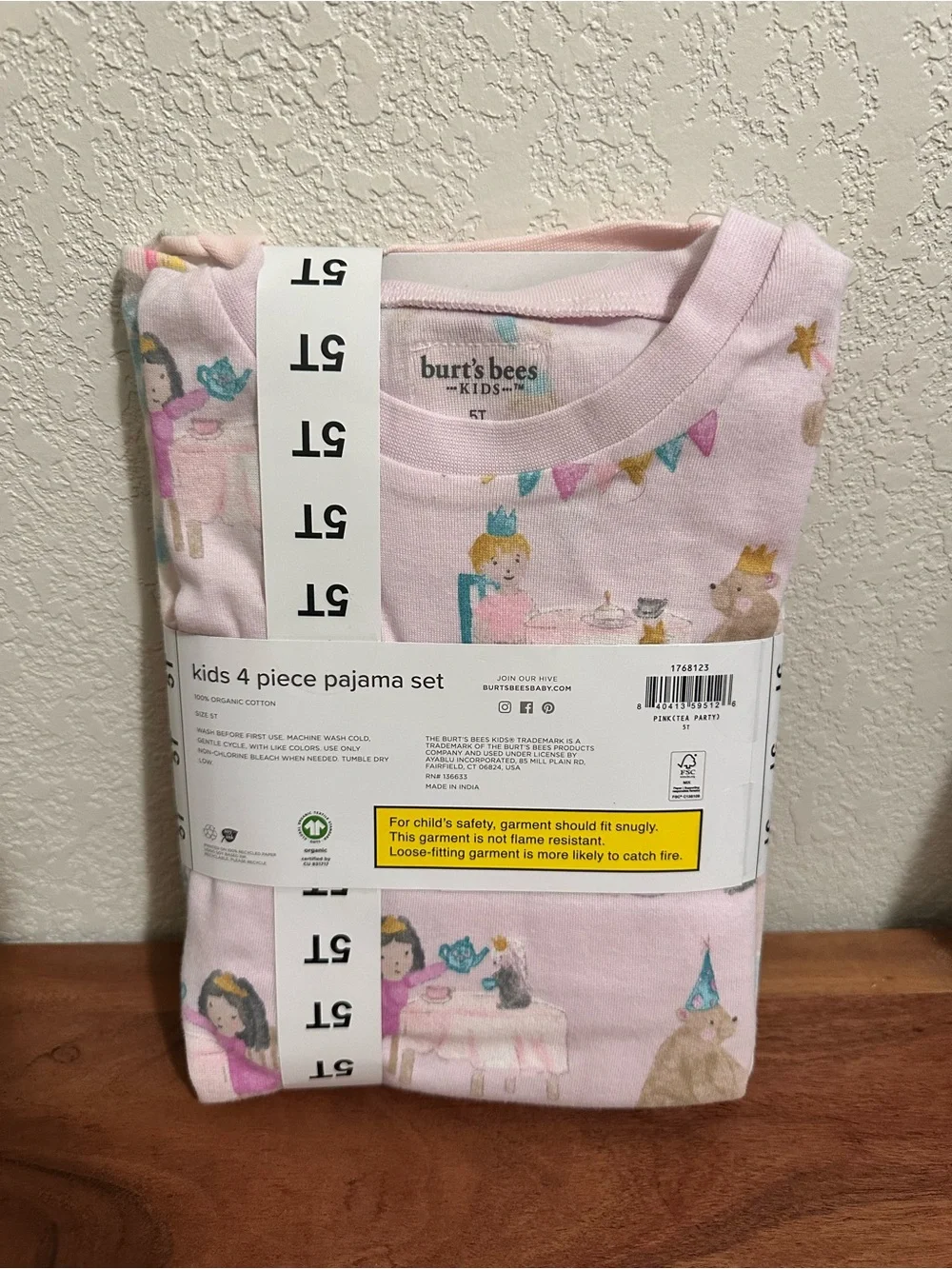 Burt's Bees Pink Kids Tea Party Pajama 4-Piece Set NWT